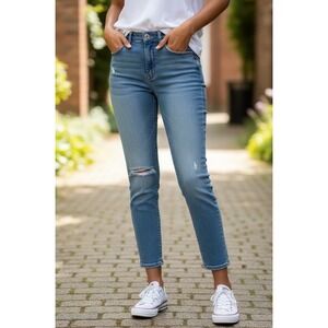 ✨LOFT Ann Taylor Light Wash Distressed Skinny Cropped Denim Jeans Size 28"